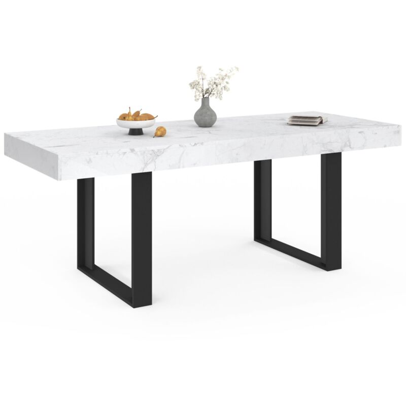 Table à manger extensible rectangulaire 200 cm pour 8 personnes effet marbre et noir