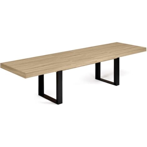 Table à manger extensible rectangle PHOENIX 6-12 personnes bois et noir 200-300 cm