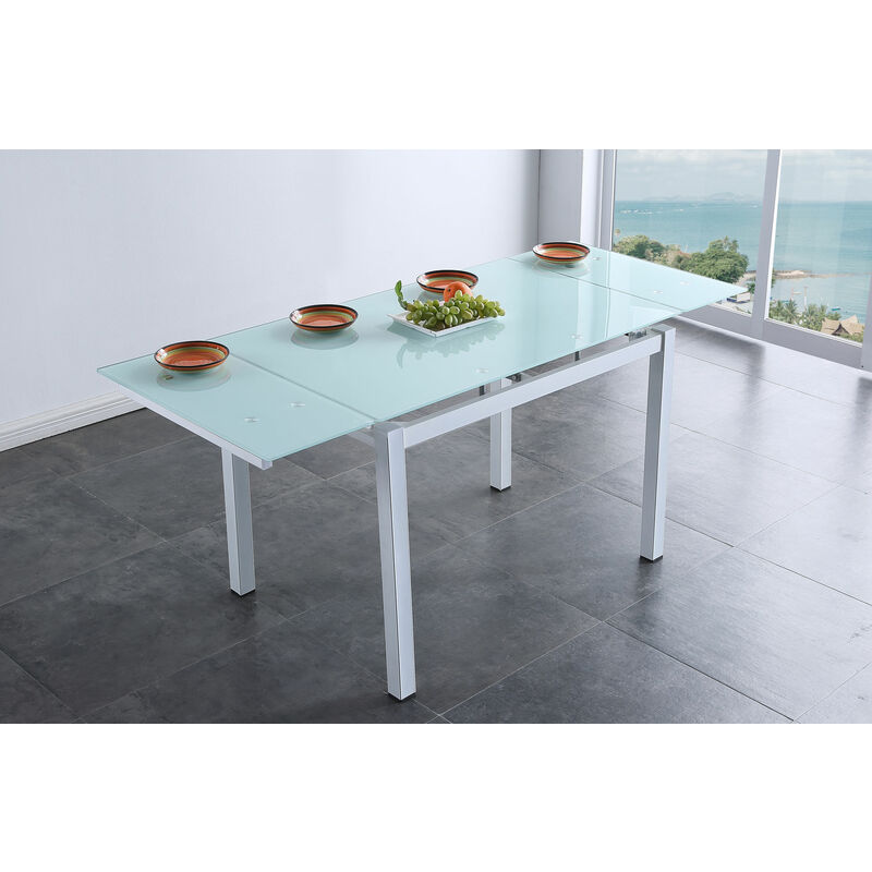 Table à manger extensible rectangulaire coloris blanc - Longueur 110 - 170 x Profondeur 70 x Hauteur 75 cm -PEGANE-