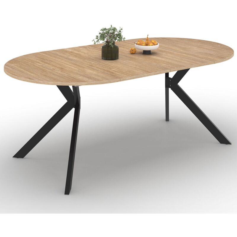 Table à manger ronde extensible 110-200 cm 4-10 personnes bois et pied noir