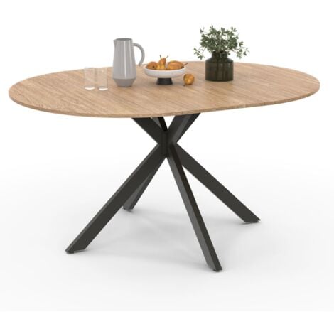 Table à manger extensible ronde ALIX 4-8 personnes pied araignée bois et noir 110-150 cm