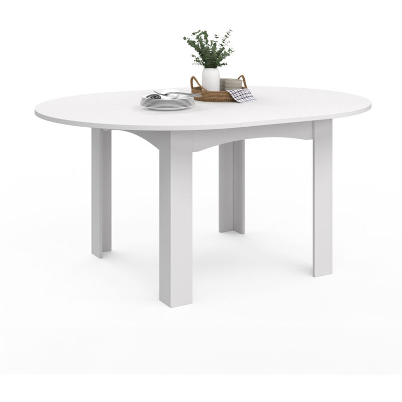 Table à manger extensible ronde dona 4-8 personnes blanc 110-150 cm