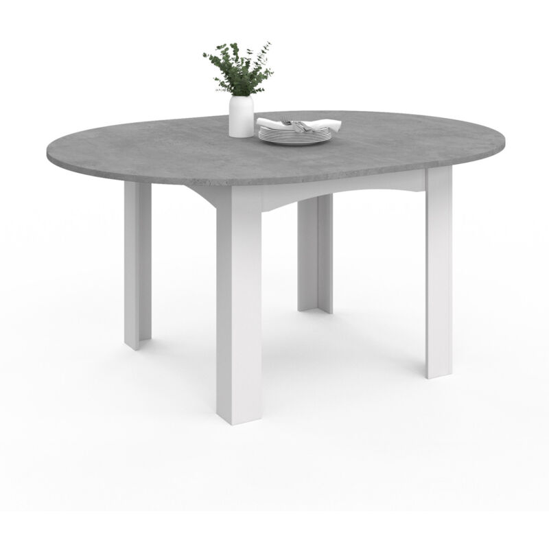 Table à manger blanche et plateau effet béton extensible ronde