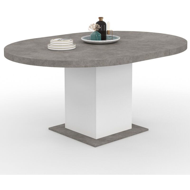 Idmarket - Table à manger extensible ronde eden 4-8 personnes béton et blanc 120-160 cm