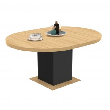 Table à manger extensible ronde EDEN 4-8 personnes bois et noir 120-160 cm