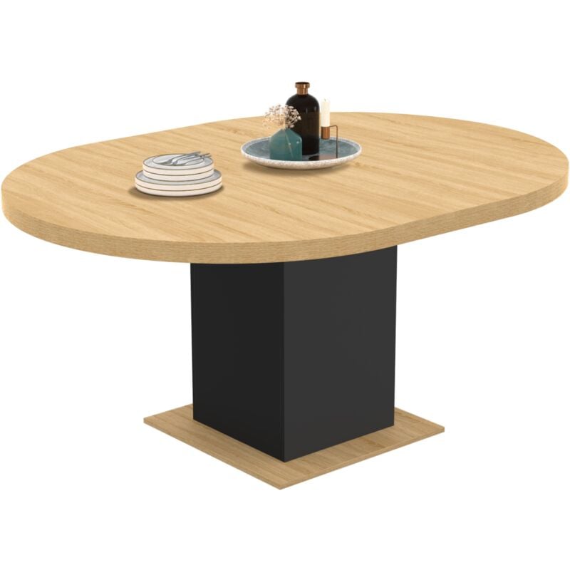 Table à manger extensible ronde EDEN 4-8 personnes bois et noir 120-160 cm