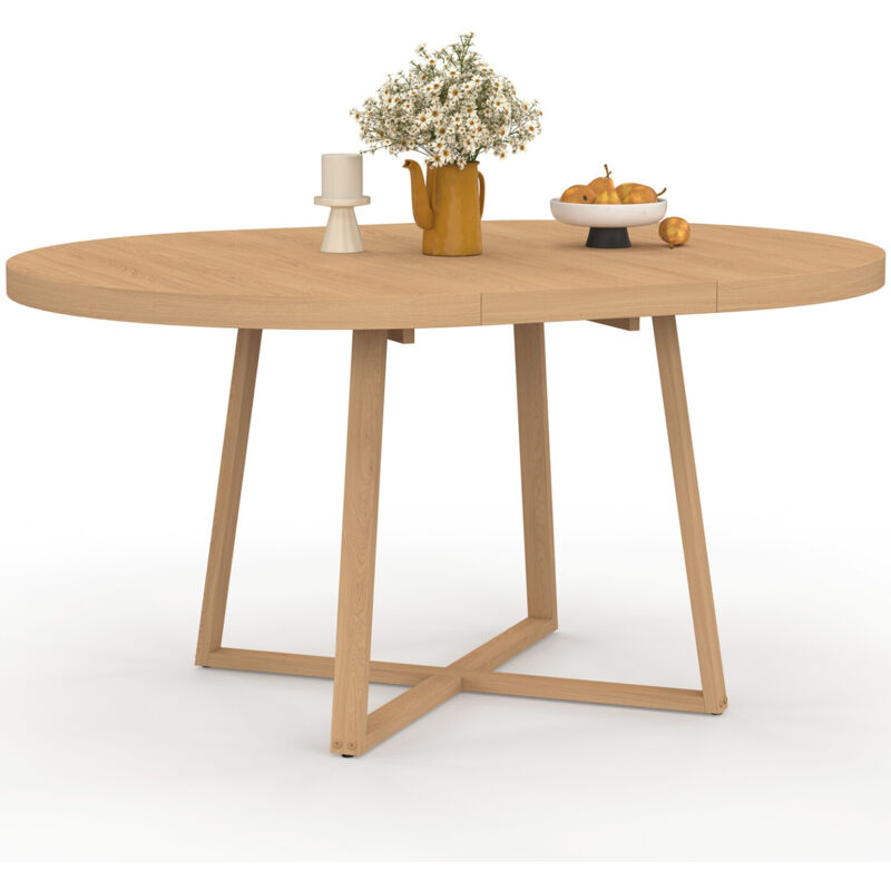 Table à manger extensible ronde SELMA 4-8 personnes bois effet hêtre 110-150 cm