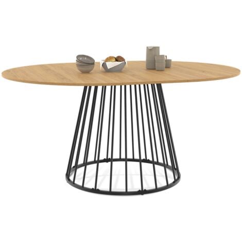 IDMARKET Table à manger extensible ronde YUNA 4-8 pers plateau bois et pied filaire en métal 110 - 150 cm