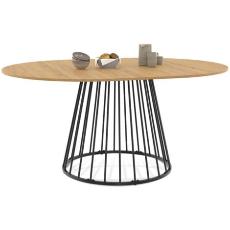 IDMARKET Table à manger extensible ronde YUNA 6-8 personnes plateau bois et pied filaire en métal noir 110 - 150 cm