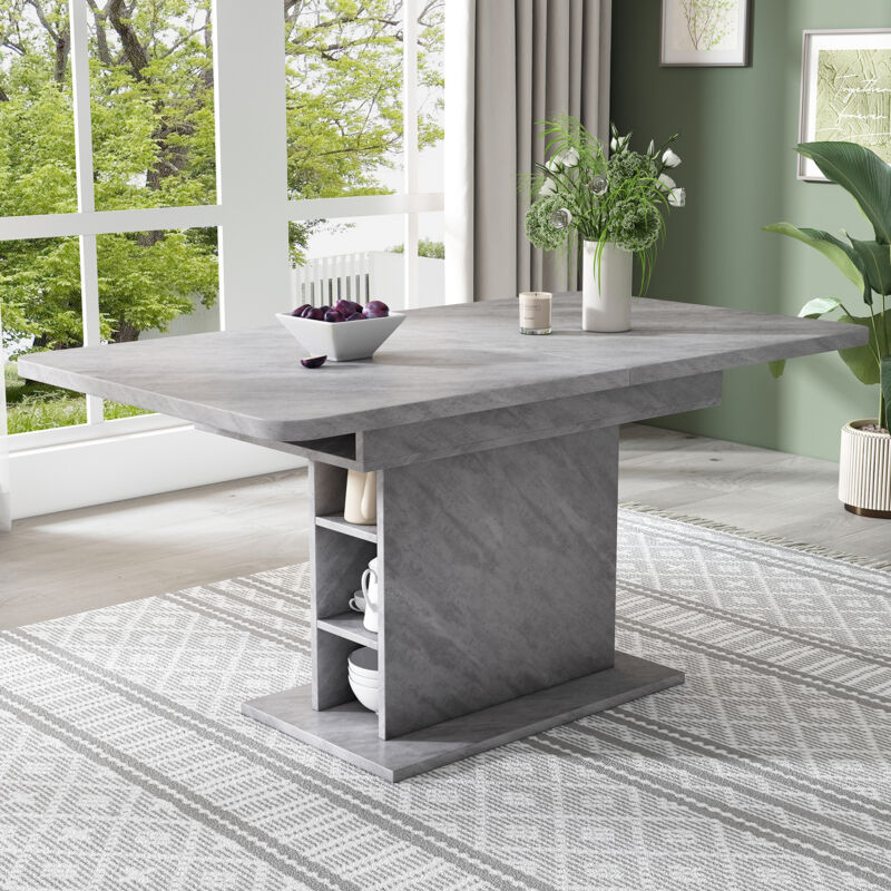 Table à manger extensible moderne avec rangement, table basse rectangulaire décontractée, gris