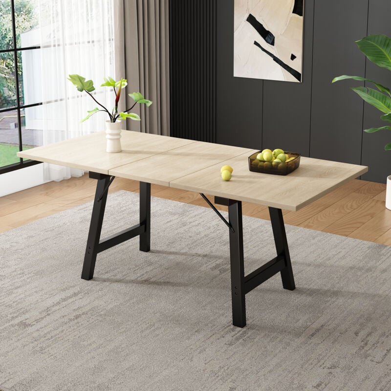 Wishdor - Table à manger extensible, table à manger bois, support en alliage, pour 4 à 6 personnes