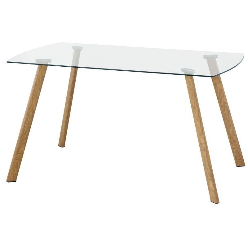 Table à manger fixe avec plateau en verre transparent 140 cm (largeur) x 76 cm (hauteur) x 80 cm (profondeur)