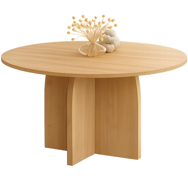 Table à manger fixe ronde 6 personnes bois effet hêtre 110 cm
