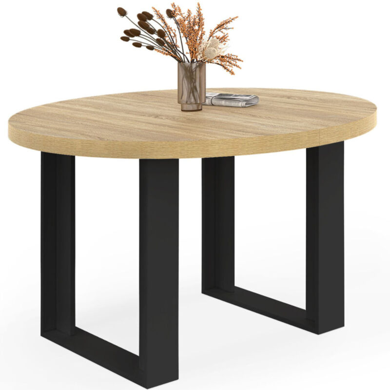Table à manger fixe ronde 4 personnes bois et noir 110 cm