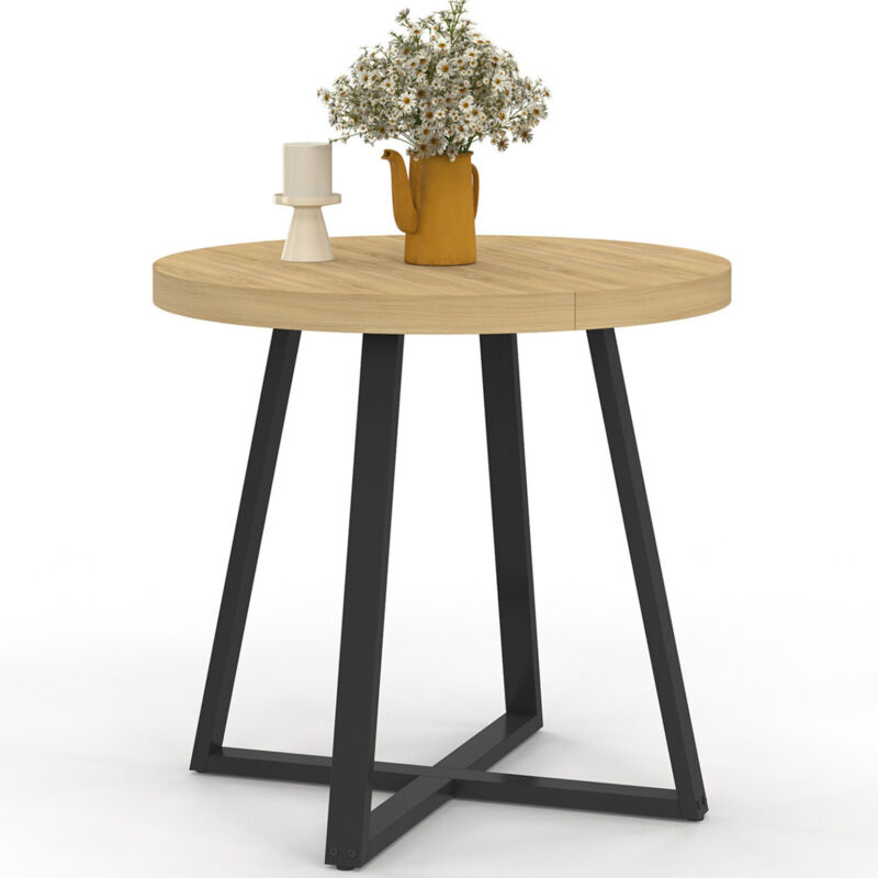 Table à manger fixe ronde SELMA 4 personnes bois et noir 80 cm
