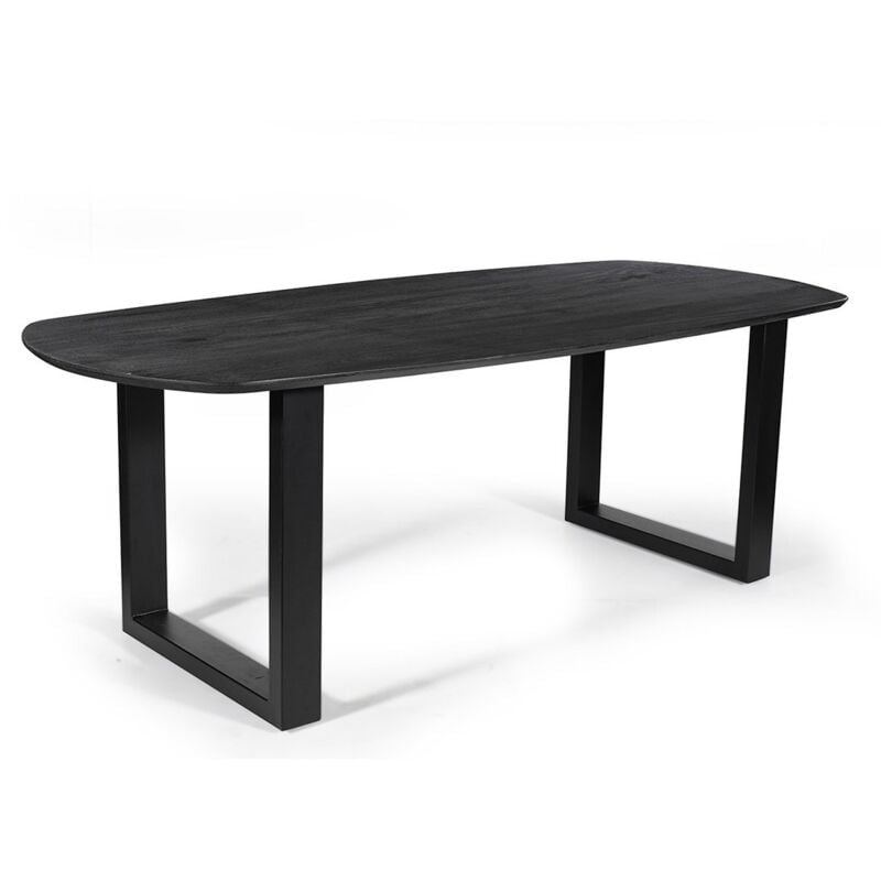 Meublorama - Table à manger ovale 8 personnes en bois massif coloris noir collection franchia. Pieds design en u