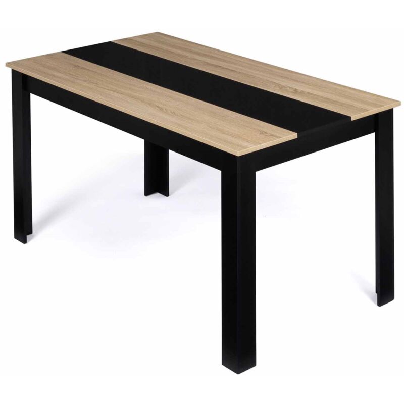 Table à manger rectangle georgia 6 personnes noire et imitation hêtre 140 x 90 cm
