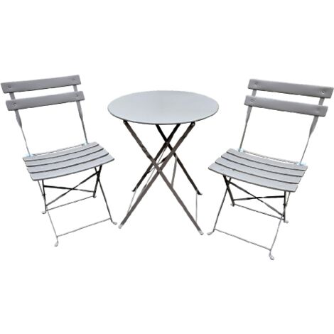 Table a' manger Giotto gris tourterelle et deux chaises pliantes avec structure en acier pour jardin exte'rieur