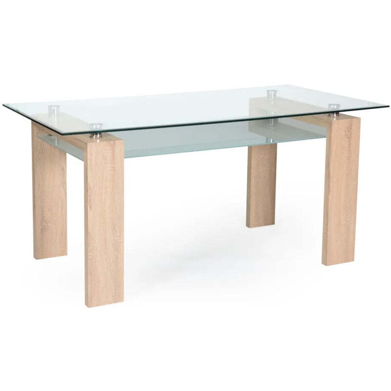 Homy France - Table à manger gloria Pieds couleur chêne plateau en verre trempé