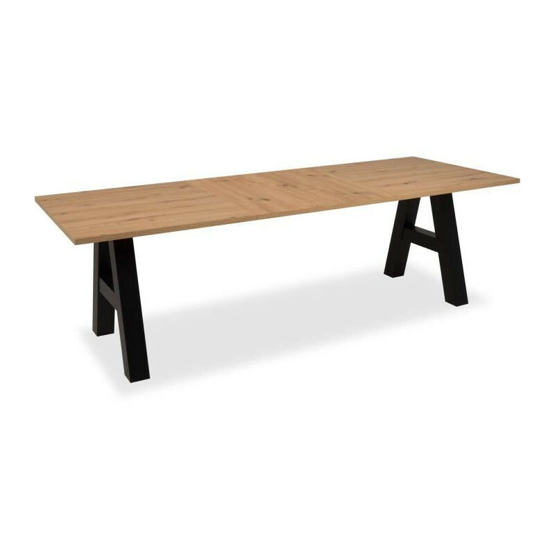 Table a manger GRANADA extensible - Style Industriel - 6/10 personnes - 2 rallonges 40 cm - L 157/197 x P 90 x H 75 cm - Chene/N