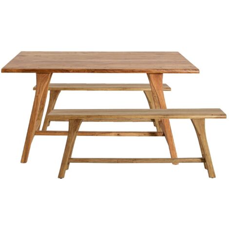 Table à manger haute + 2 bancs en bois d'acacia Orane