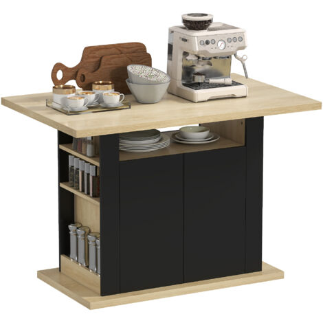 Table à manger ilot central cuisine avec grand plan de travail 4-6 personnes placard 4 portes 110 x 70 x 75,5 cm noir