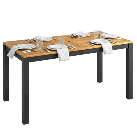 Table à manger jardin bois 6 personnes trou lattes surface, 150x75x75 cm, naturel