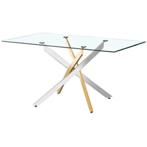 Table à manger JESSICA Gold Chrome transparent 180 x 90 cm