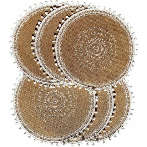 Table à manger Lot de 6 sets de table ronds bohèmes assiette napperon ferme toile de jute macramé