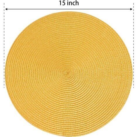 Table à manger Lot de 6 sets de table tressés ronds jaunes pour tables à manger Sets de table antidérapants tissés lavables 38 cm