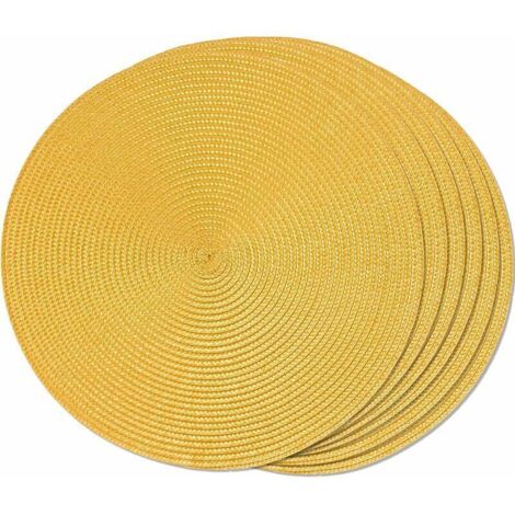 Table à manger Lot de 6 sets de table tressés ronds jaunes pour tables à manger Sets de table antidérapants tissés lavables 38 cm