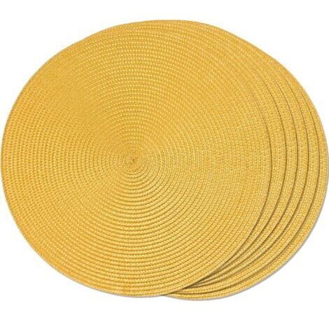 Table à manger Lot de 6 sets de table tressés ronds jaunes pour tables à manger Sets de table antidérapants tissés lavables 38 cm
