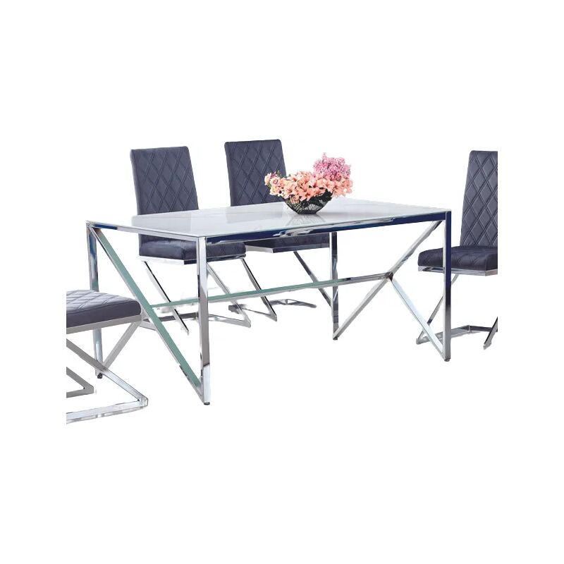 Homy France - Table à manger majestique verre effet marbre blanc L150 cm 4 à 6 personnes