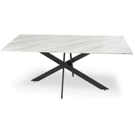Table à manger marbre blanc et pieds métal noir Leana L 180 cm