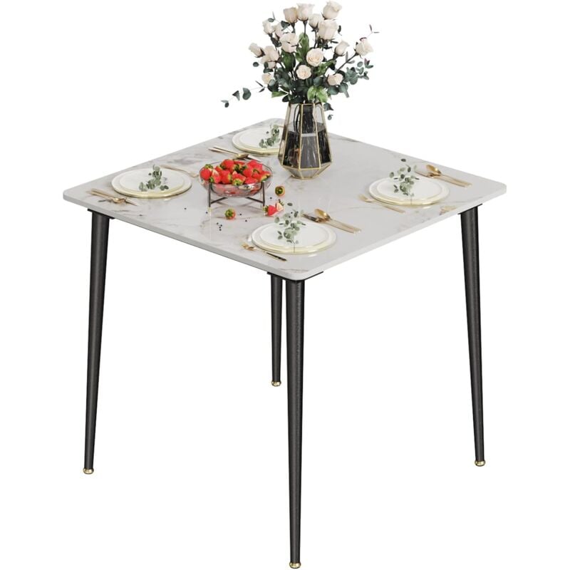 Unho - Table à Manger Marbre: Grande Tables de Cuisine 4 Personnes Carrée 80x80cm Meubles de Salle à Manger Blanc Design Céramique en Pierre Frittée