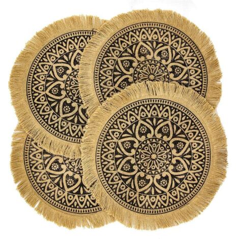 Table à manger Marron Tassel A CAPASIN Lot de 4 sets de table ronds bohèmes marron pour salle à manger moderne Dîner beige tressé Table et chemin de cercle d'automne Tapis de cuisine pour place blanch