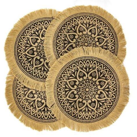 Table à manger Marron Tassel A CAPASIN Lot de 4 sets de table ronds bohèmes marron pour salle à manger moderne Dîner beige tressé Table et chemin de cercle d'automne Tapis de cuisine pour place blanch