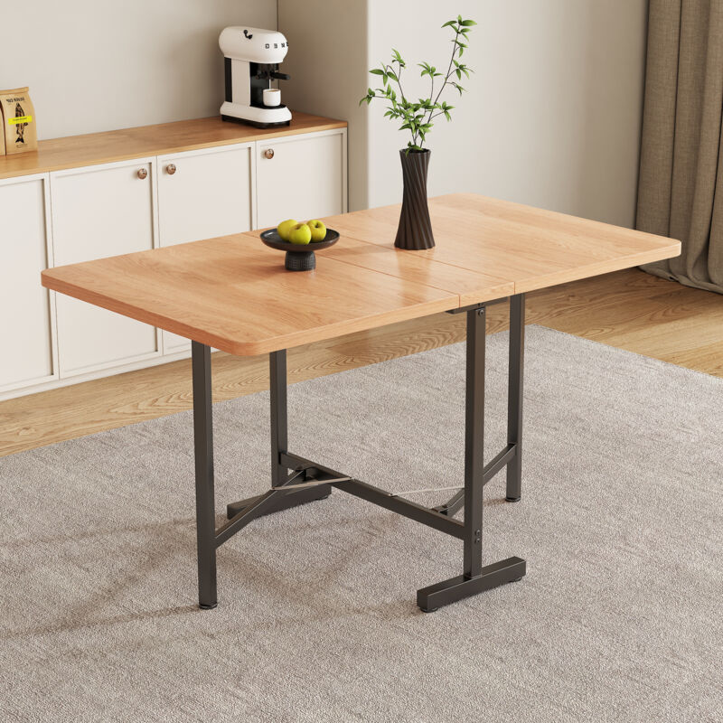 Okwish - Table à manger extensible de couleur naturelle, support en alliage haute résistance, 120x80x75 cm