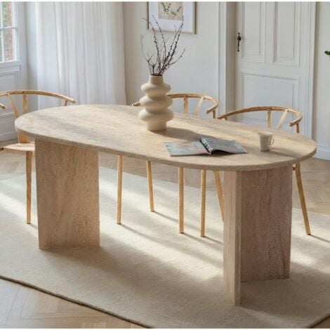 PIER IMPORT Table à manger moderne effet travertin pieds en V 180 cm MARFA