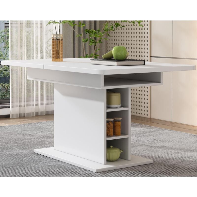 Modernluxe - Table à manger moderne extensible avec rangement en dessous - Blanc