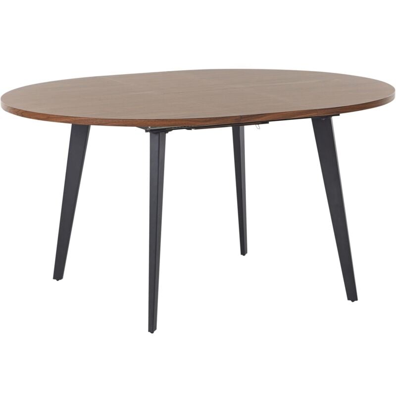Beliani - Table à Manger Moderne Extensible Ronde 120/150x120cm Plateau mdf Métal Pieds Noirs Bois Foncé Bovina