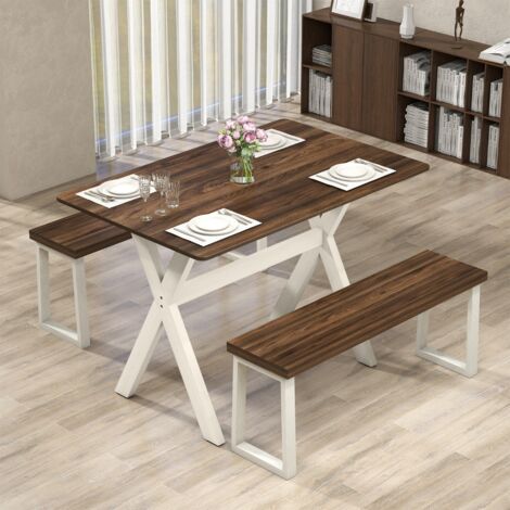 Table à Manger Moderne Table de Cuisine en Bois avec Cadre en Forme de X pour Petits Espaces Table d'Appoint avec Plateau à Texture Blanc
