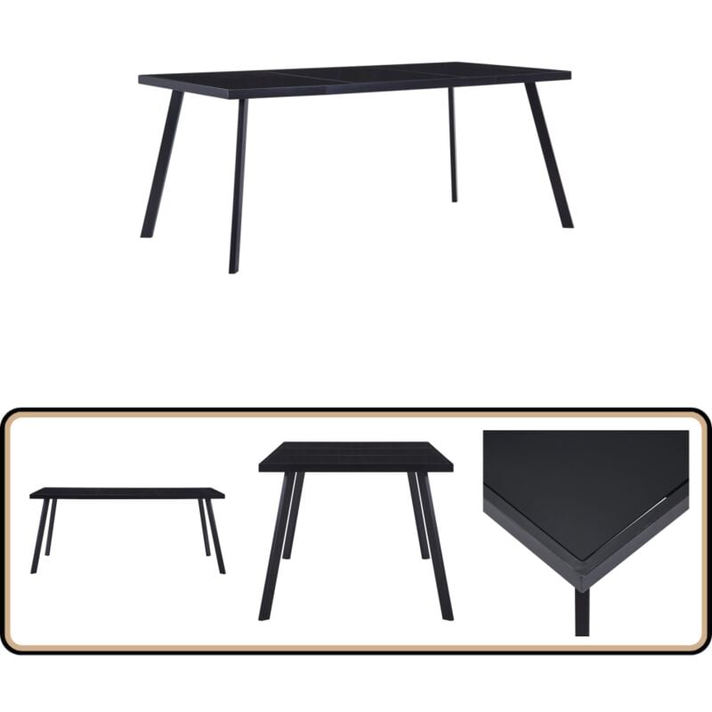 Vidaxl - Table à manger Noir 160x80x75 cm Verre trempé - Table à Manger - Table Noire - Table Industrielle - Table En Verre Trempé - Table En Acier