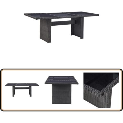 Table à manger Noir 200x100x74 cm Verre et résine tressée - Table De Jardin - Table Repas Extérieur - Mobilier De Jardin - Table En Résine Tressée - Table Avec Verre