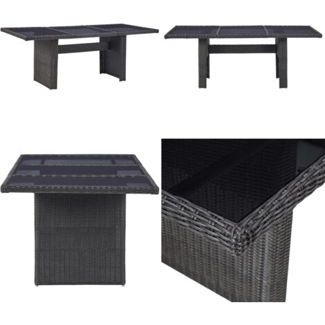 Table à manger Noir 200x100x74 cm Verre et résine tressée - Table De Jardin - Table Repas Extérieur - Mobilier De Jardin - Table En Résine Tressée - Table Avec Verre - Home & Living