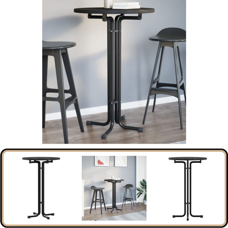 Table à manger noir Ø70x110 cm bois d'ingénierie et acier - Table à Manger - Table Ronde - Table Extensible - Cuisine - Salon