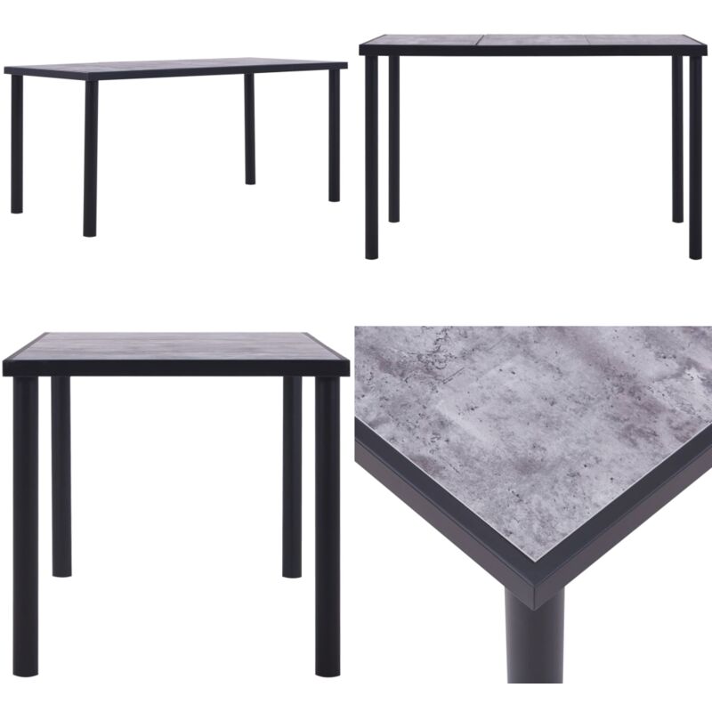 Vidaxl - Table à manger Noir et gris béton 160x80x75 cm mdf - Table à Manger - Table Moderne - Table Design - Table Noire - Table En Métal - Home &