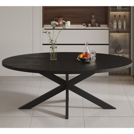 Table à manger ovale 200x100x76 cm en bois exotique noir - MAELIA