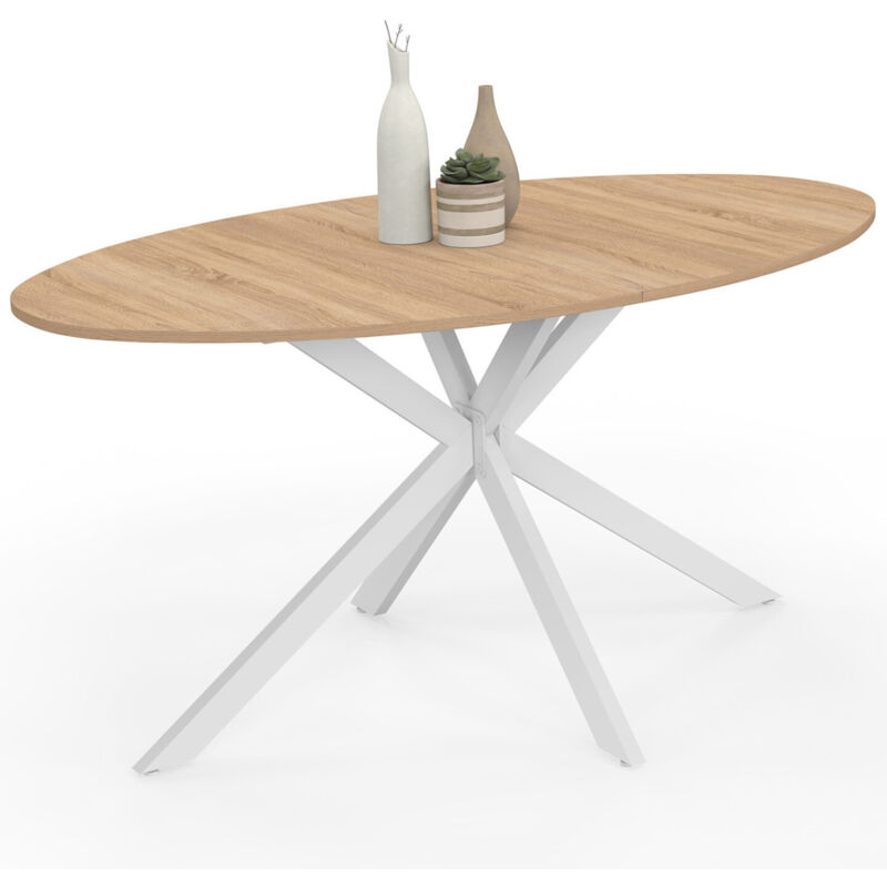Idmarket - Table à manger ovale alix 8 personnes pied araignée bois et blanc 150 cm