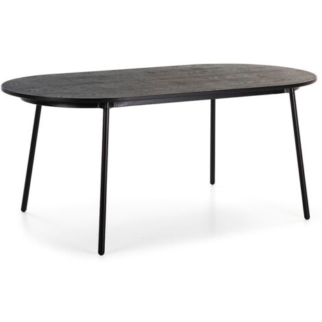 Table à manger ovale bois massif et pieds métal noir Anja 180cm